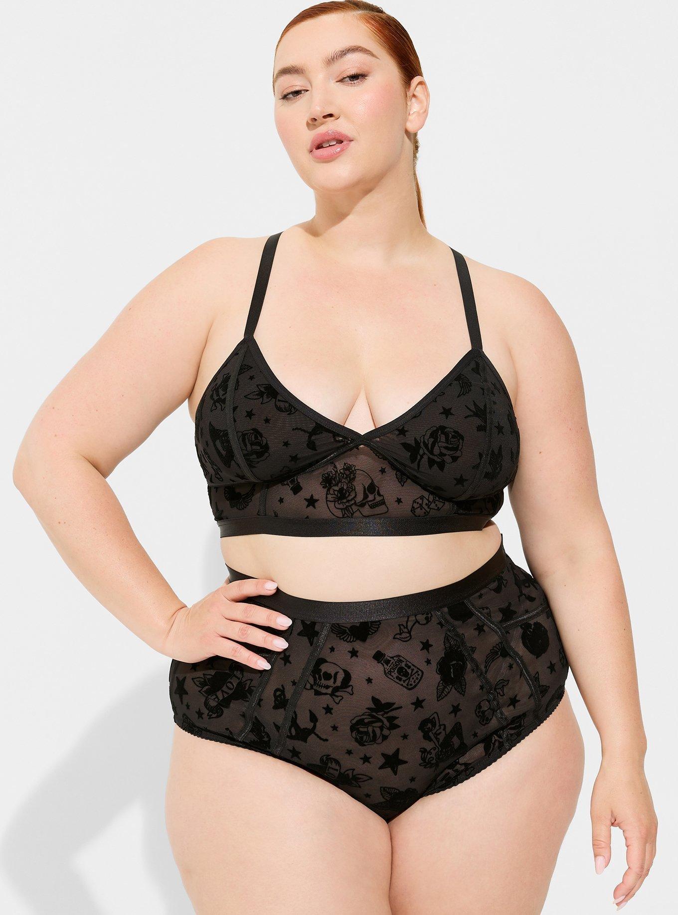 Flocked Mesh Bralette, PARLOR SHEET RICH BLACK, alternate