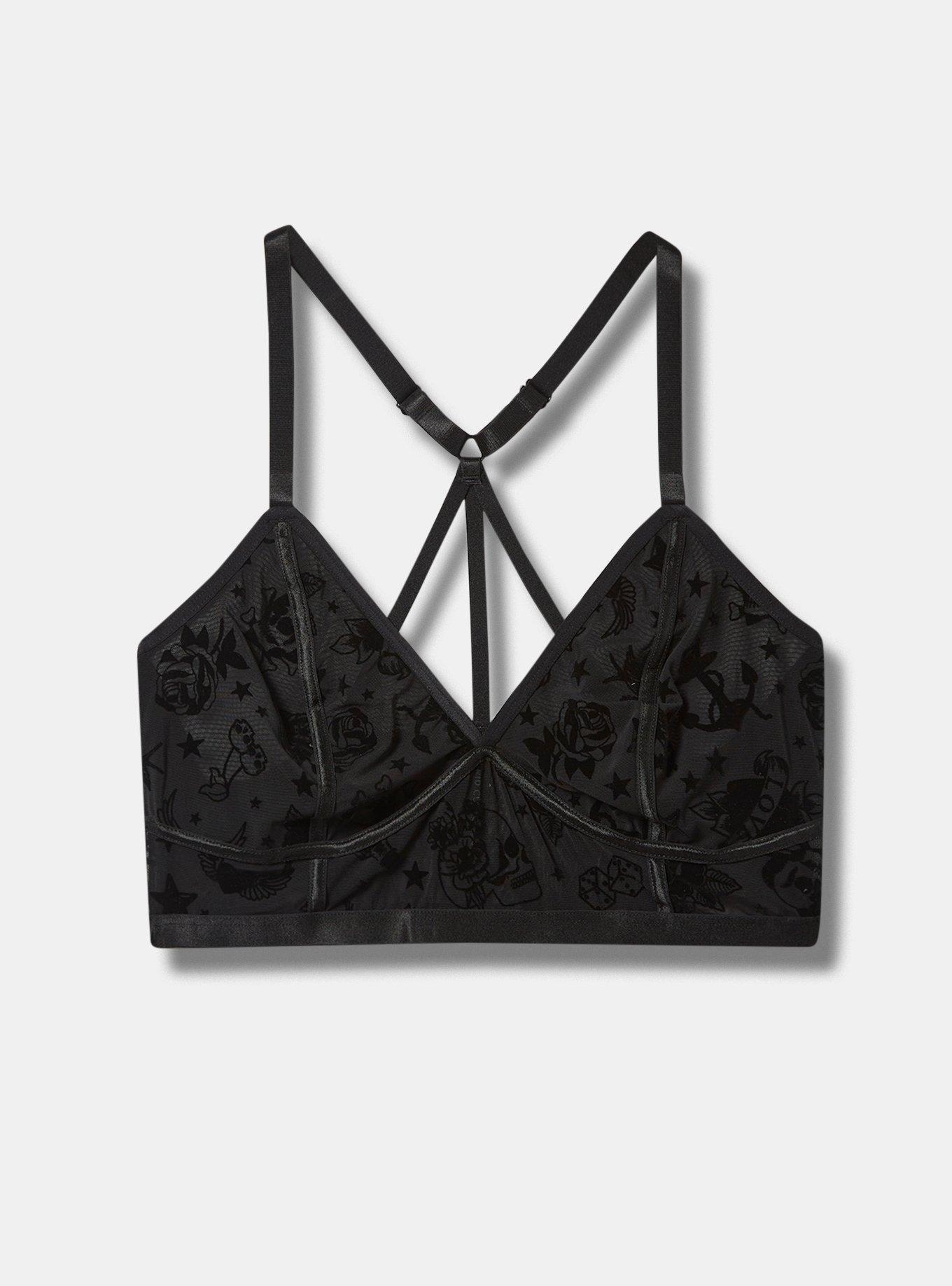 Flocked Mesh Bralette, PARLOR SHEET RICH BLACK, hi-res