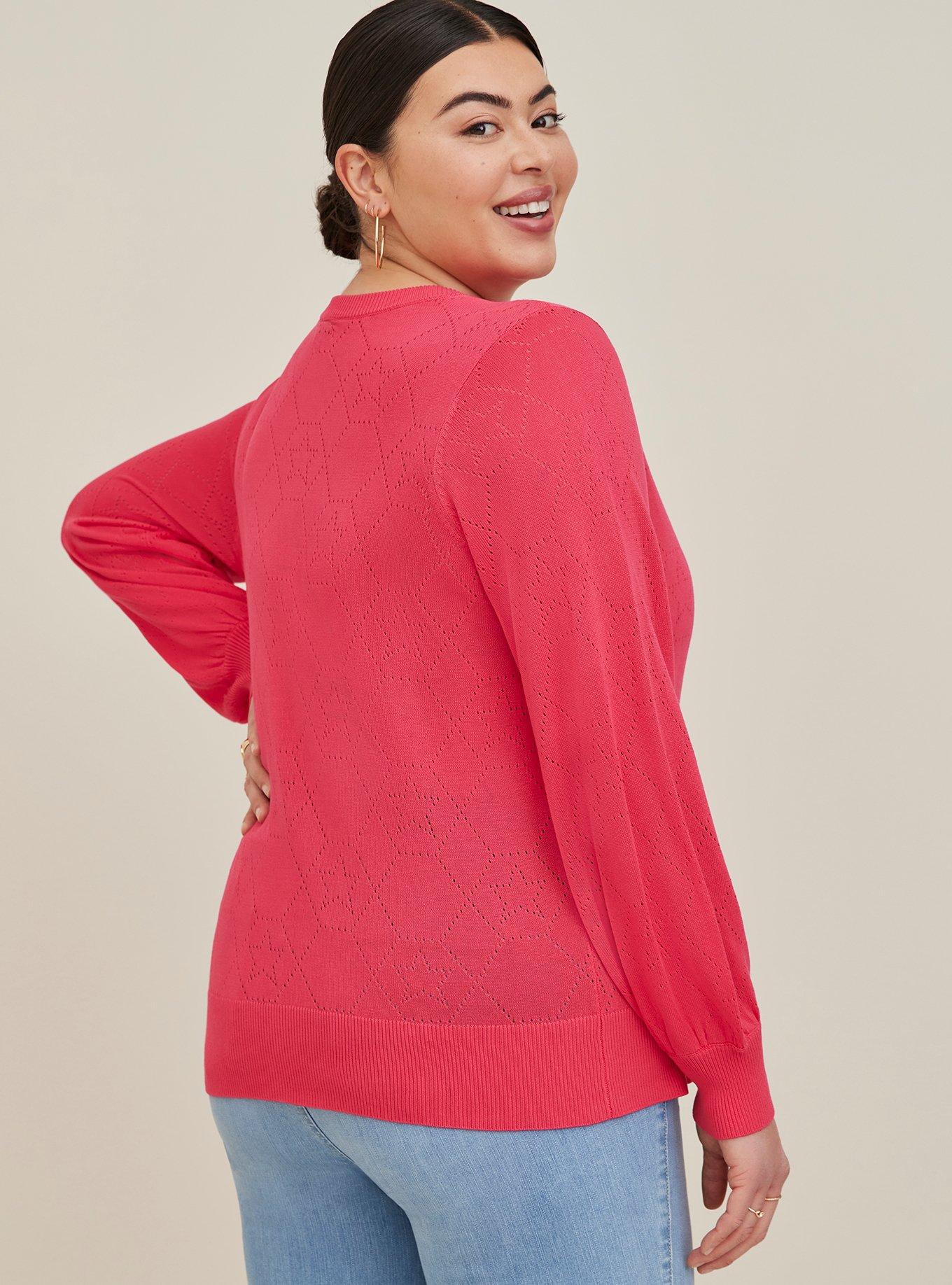 Pointelle Cardigan Sweater, RASPBERRY, alternate