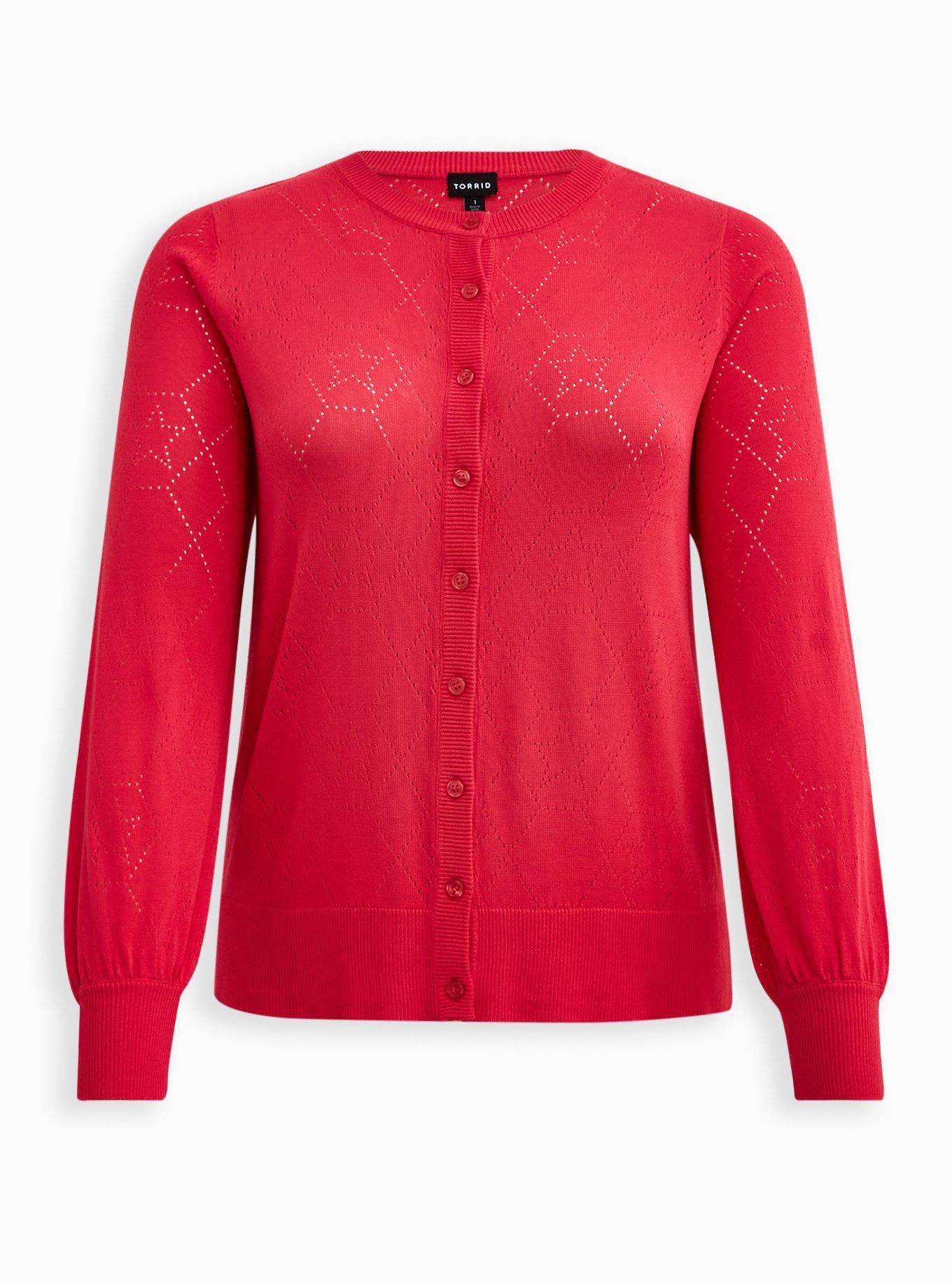 Pointelle Cardigan Sweater, RASPBERRY, hi-res