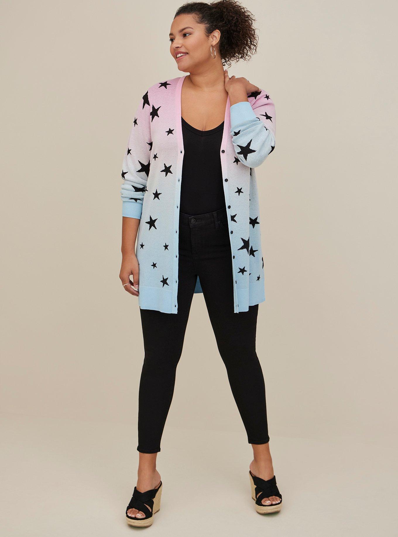 Plus Size Boyfriend Cardigan Cotton Multi Dip Dye Stars Torrid