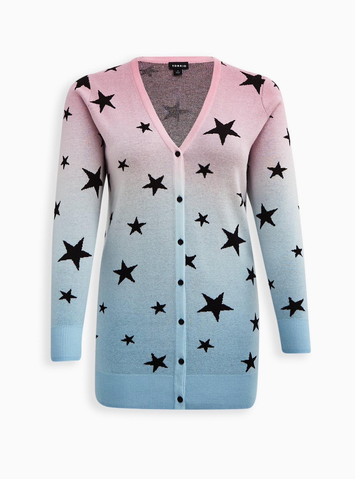 Plus Size - Boyfriend Cardigan - Cotton Multi Dip Dye Stars Plus Size - Boyfriend Cardigan - Cotton Multi Dip Dye Stars