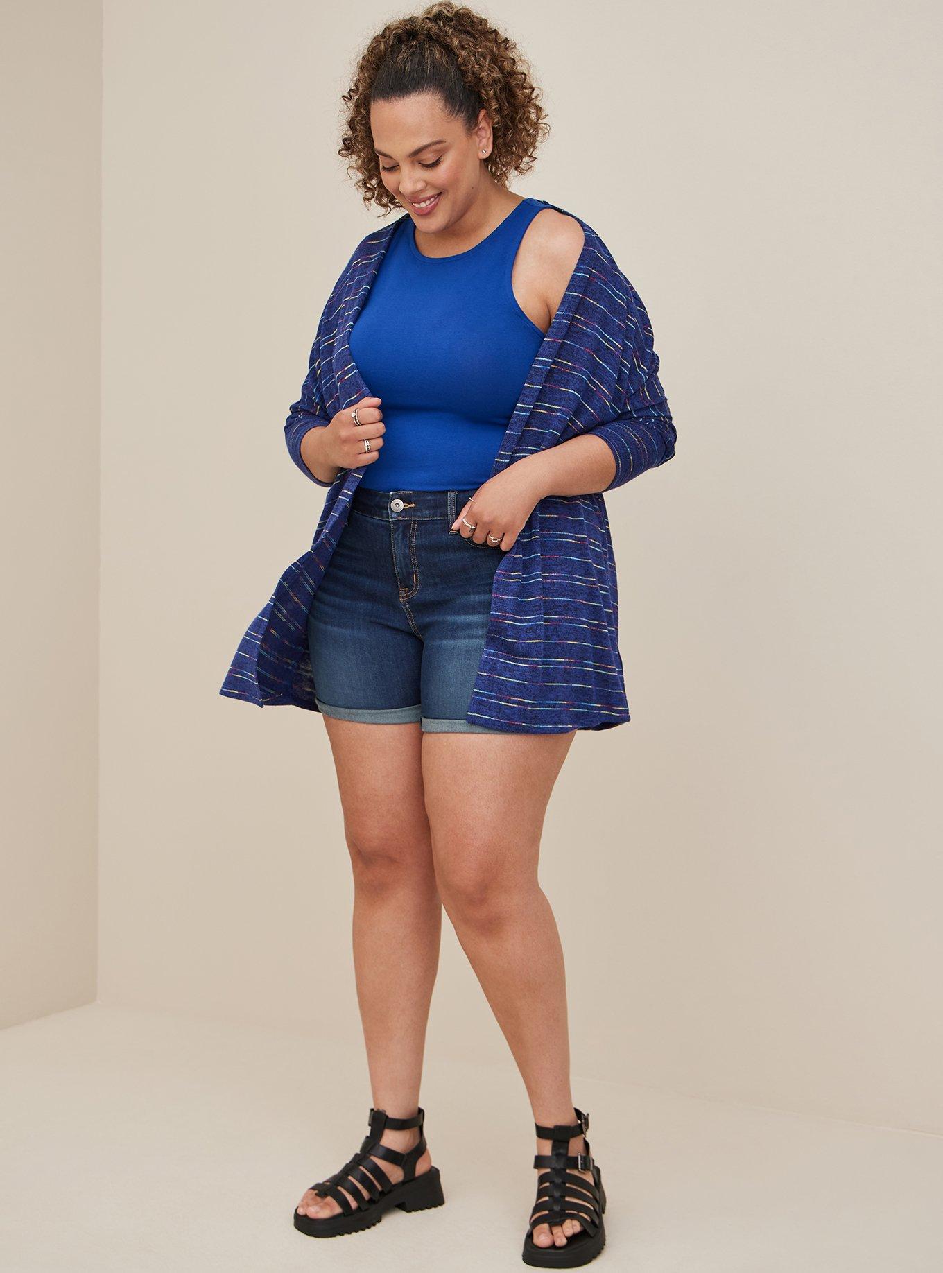 Plus Size Cardigan Dolman Sleeve, BLUE, alternate