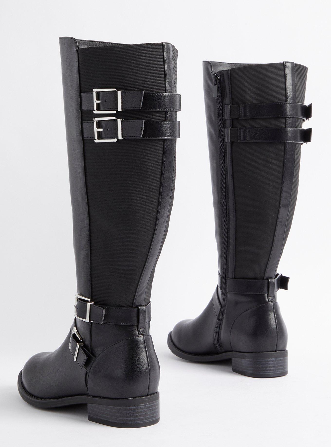 Plus Size - Faux Leather Double Buckle Lace-Up Knee Boot (WW) - Torrid