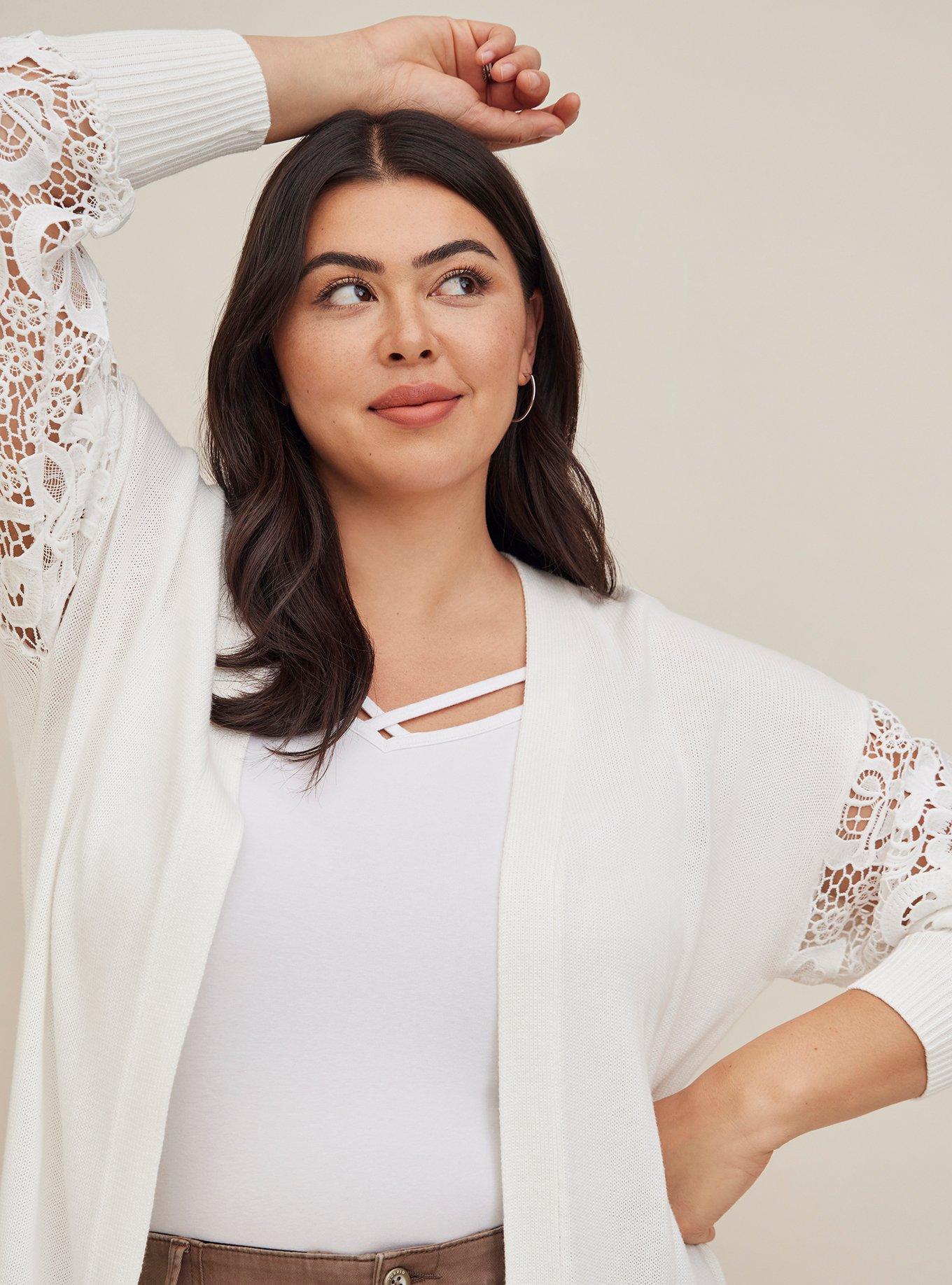 White lace cardigan plus on sale size