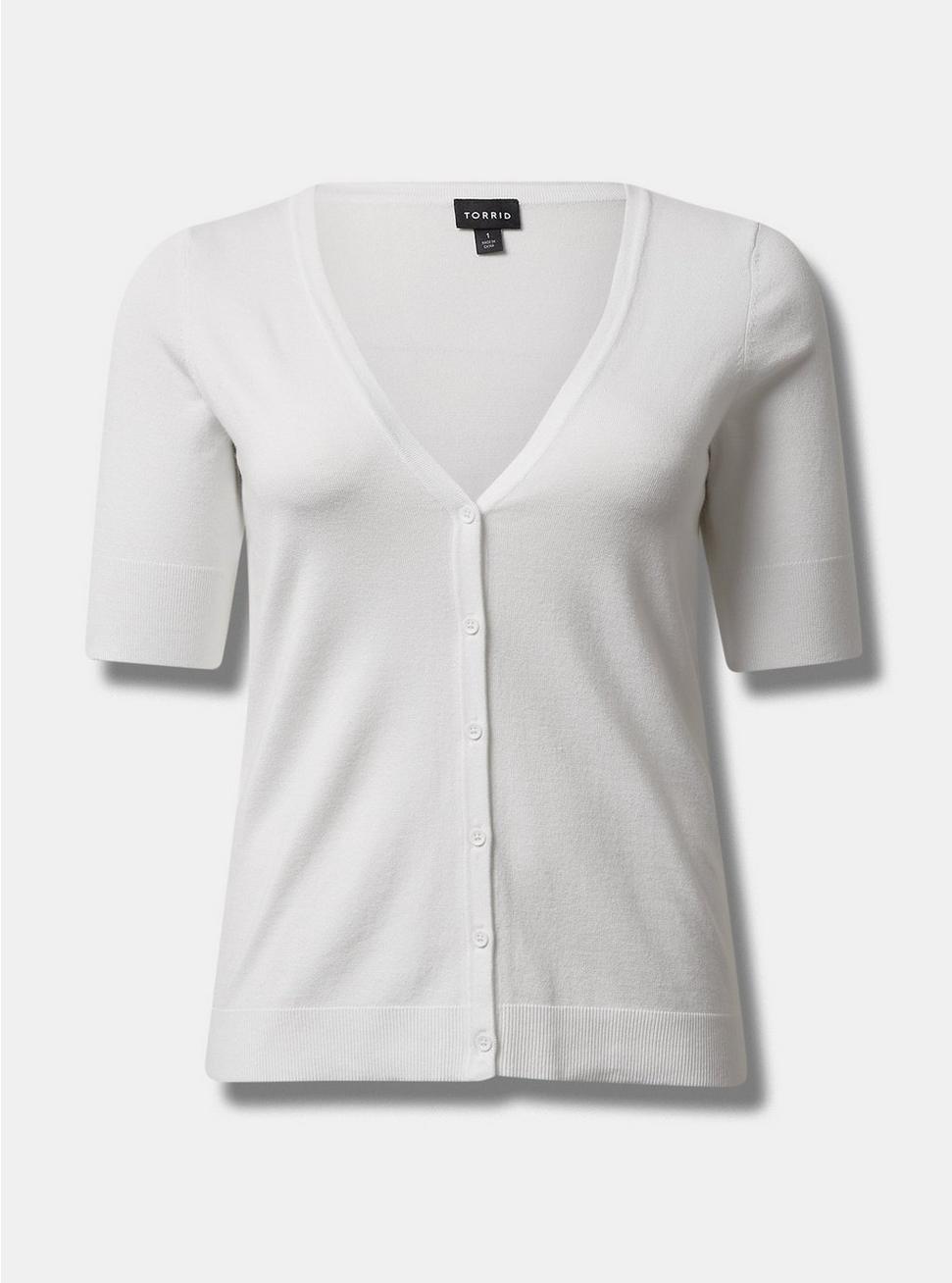 Cardigan V-Neck Fitted Sweater, WHITE, hi-res