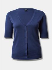 Cardigan V-Neck Fitted Sweater, CROWN BLUE, hi-res
