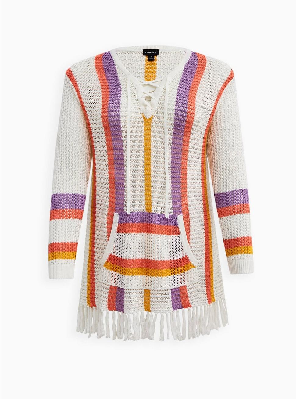 Plus Size Open Stitch Pullover Sweater, WHITE, hi-res