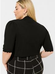 Shrug 3/4 Sleeve Scallop Fitted Sweater, BLACK, alternate