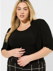 Shrug 3/4 Sleeve Scallop Fitted Sweater, BLACK, hi-res
