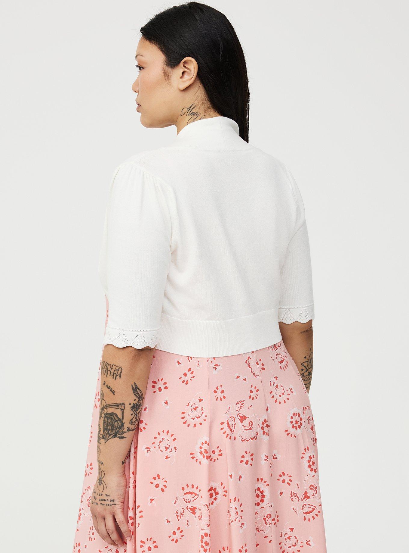 Scalloped Crop Sweater Shrug, WHISPER WHITE, alternate