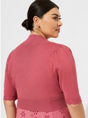 Shrug 3/4 Sleeve Scallop Fitted Sweater, MAUVEWOOD, alternate