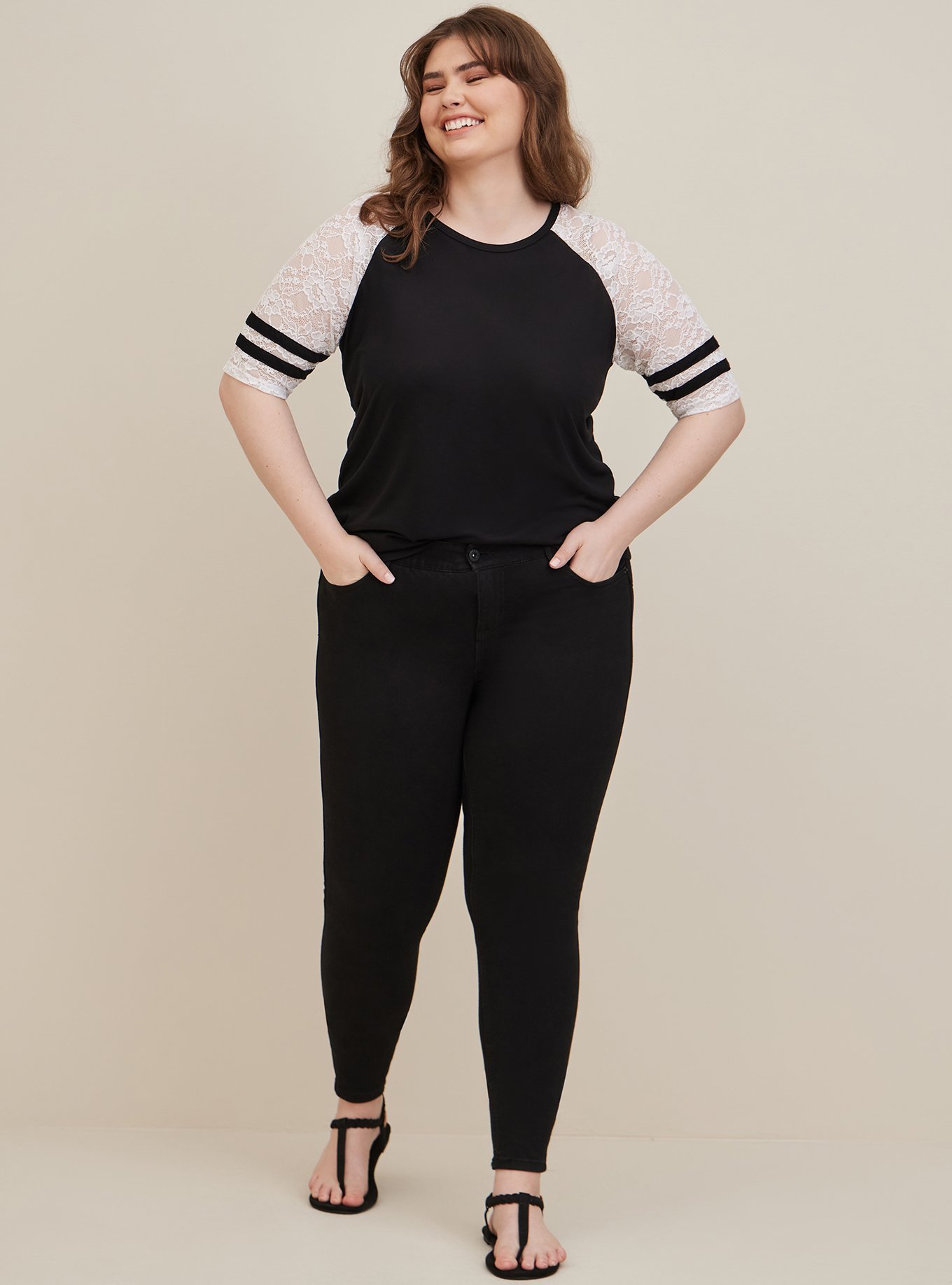 Plus Size - Classic Fit Heritage Slub Crew Neck Lace Sleeve Raglan Tee ...