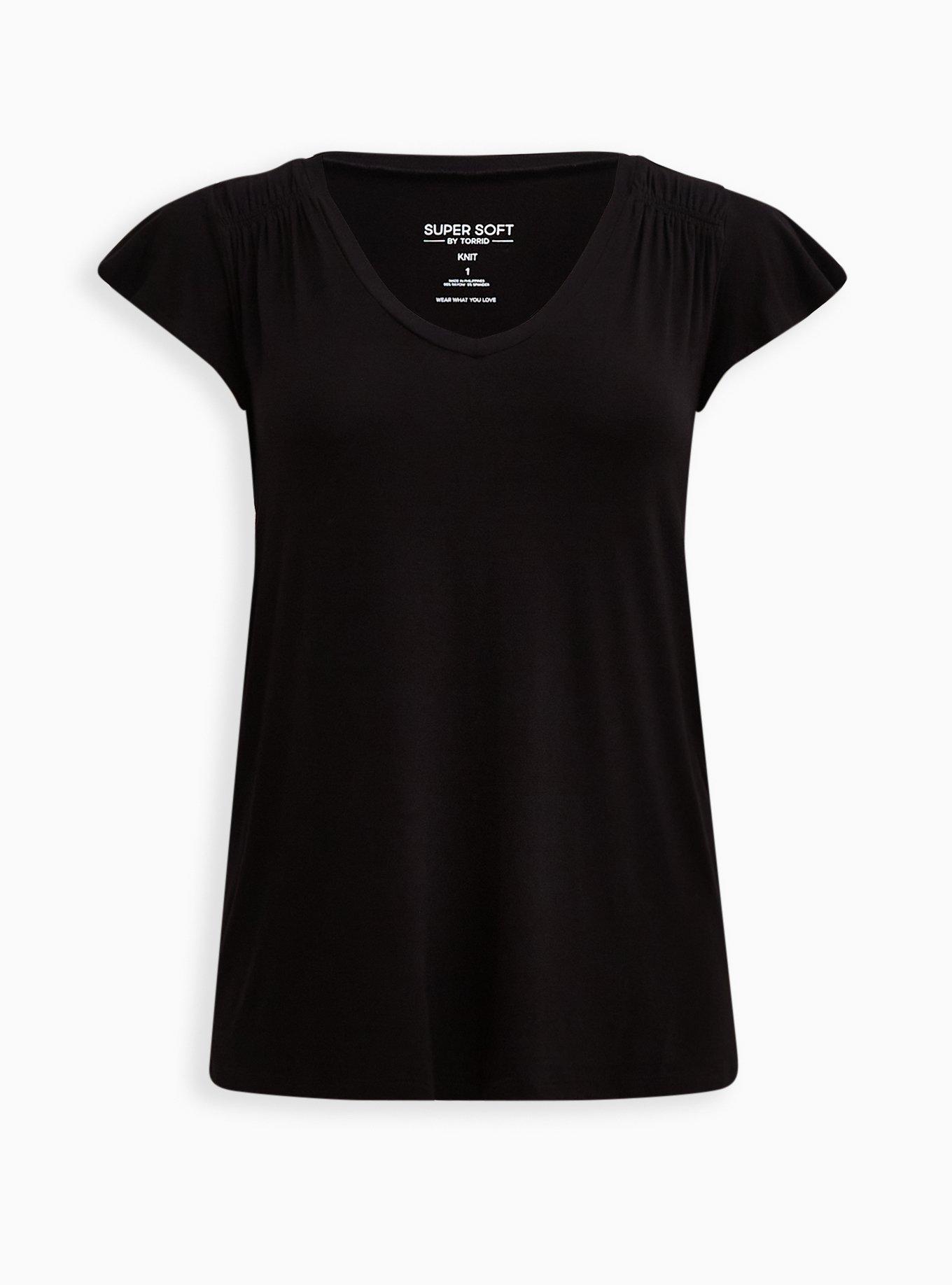 Plus Size Classic Fit Super Soft V-Neck Flutter Sleeve Tee, DEEP BLACK, hi-res