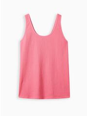 Knit Smocked Double Scoop Neck Tank, PINK, hi-res