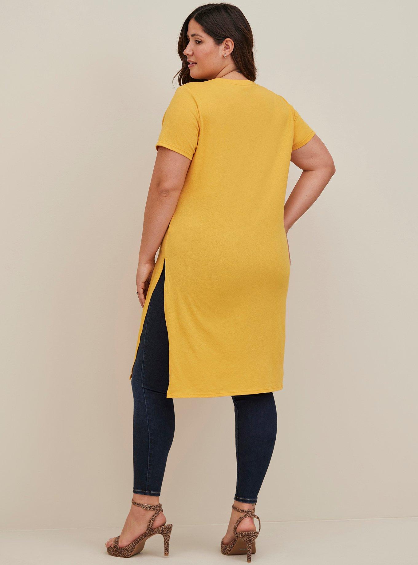 Plus Size David Bowie Split Side Tunic Tee - Cotton-Blend Golden Yellow, GOLDEN YELLOW, alternate