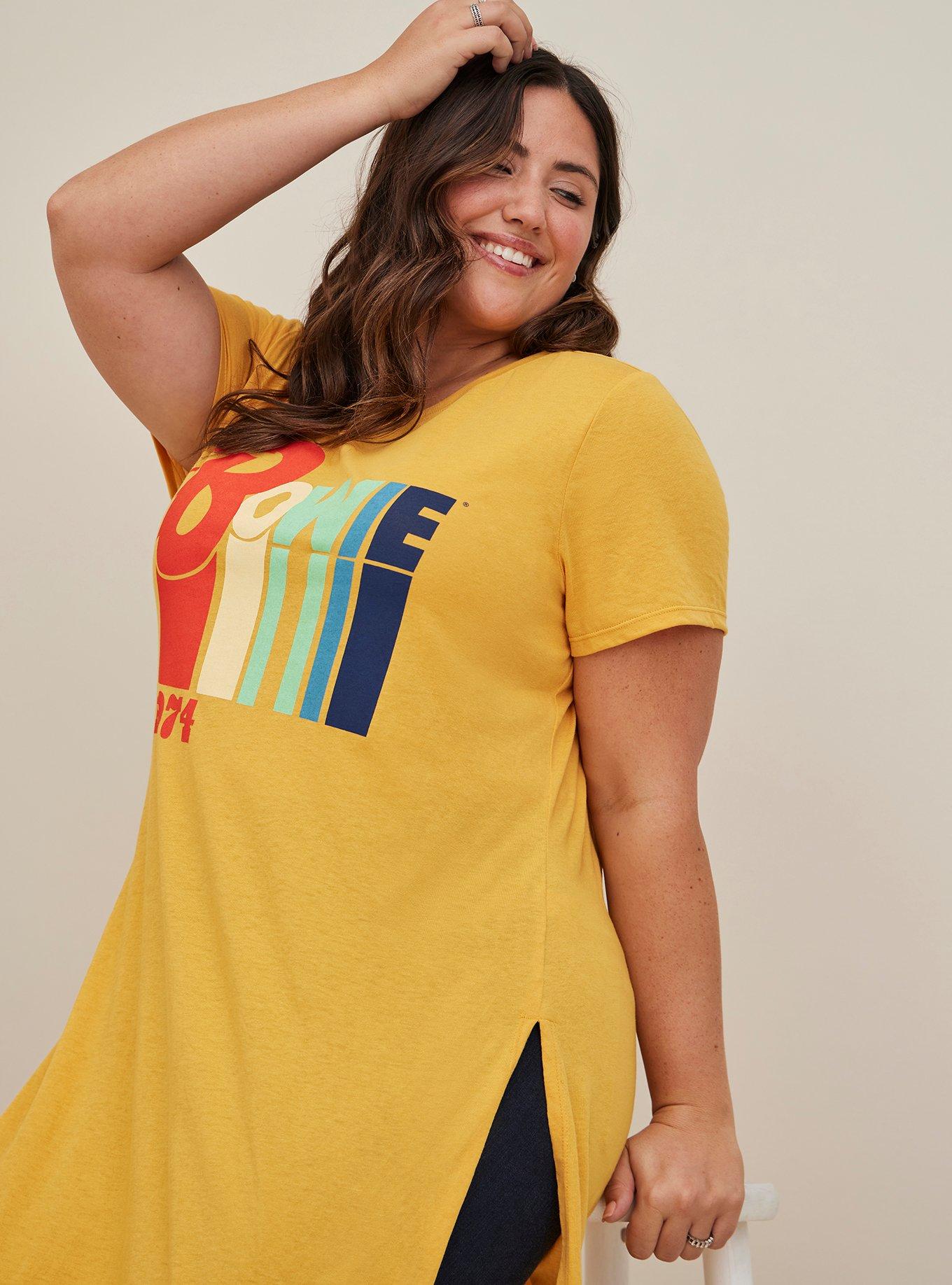 Plus Size David Bowie Split Side Tunic Tee - Cotton-Blend Golden Yellow, GOLDEN YELLOW, alternate