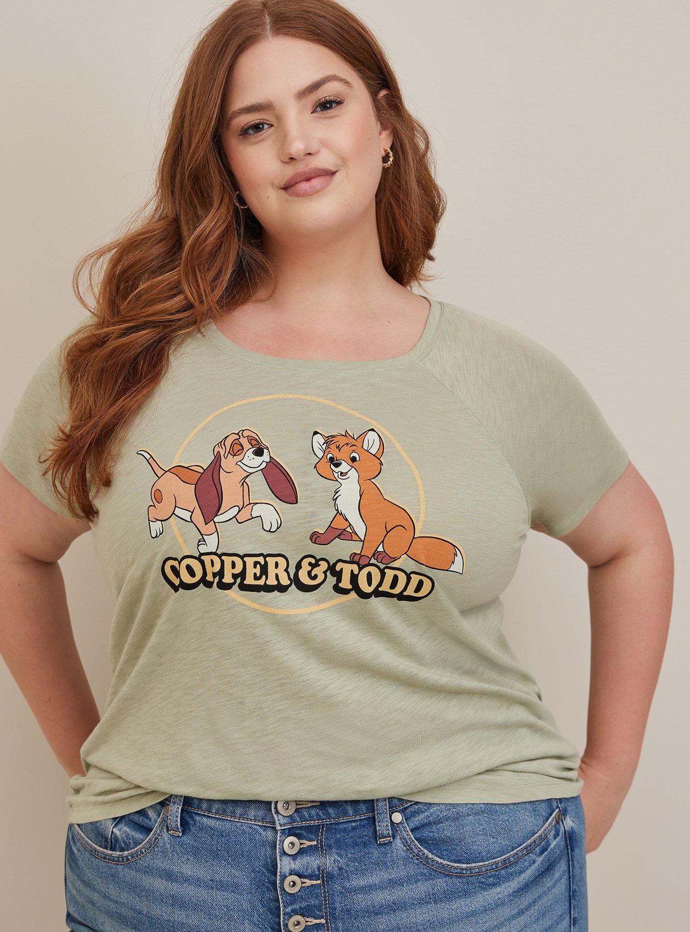 Plus Size Disney The Fox and The Hound Classic Crew Tee Cotton Copper Todd Sage Green Torrid