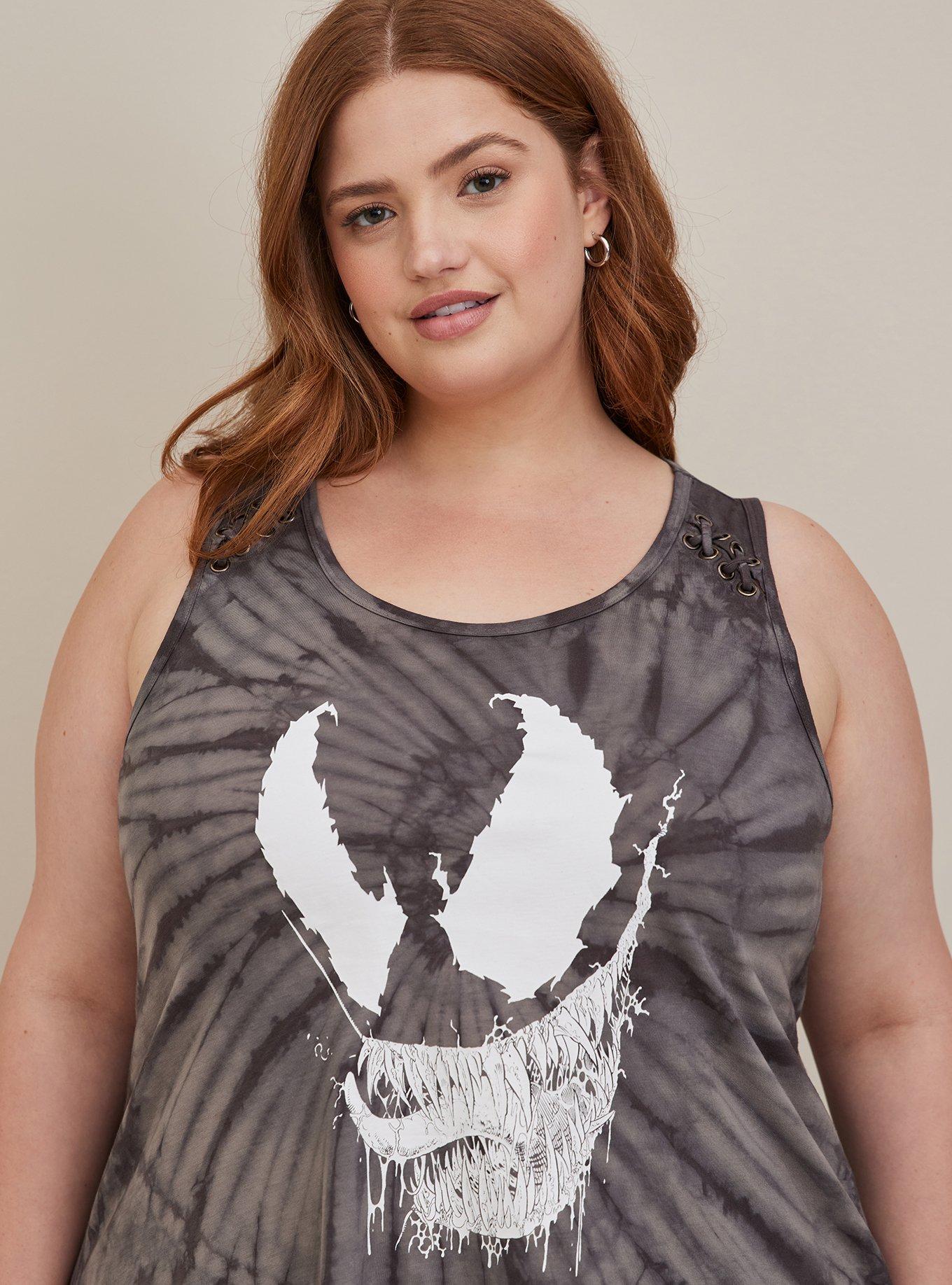 Marvel Venom Cross Front Tank - Cotton Tie Dye Grey, GREY, alternate