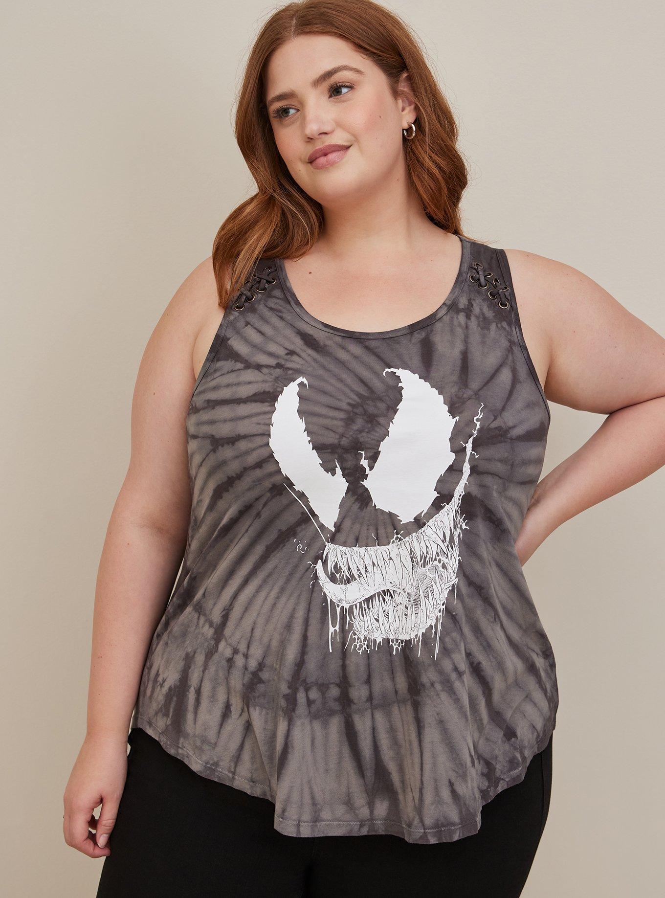 Marvel Venom Cross Front Tank - Cotton Tie Dye Grey, GREY, hi-res
