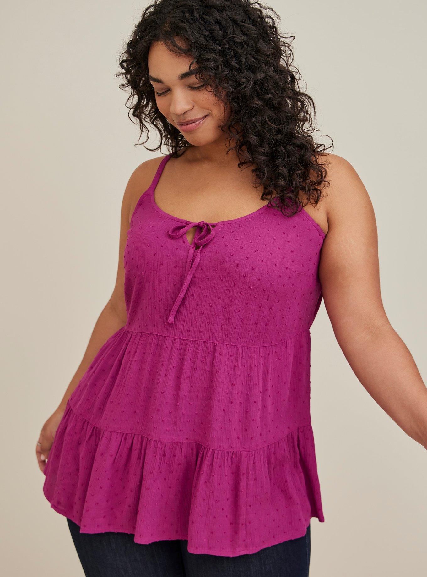 Plus Size - Tiered Cami - Swiss Dot Crinkle Gauze Purple - Torrid