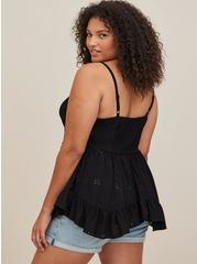 Plus Size Babydoll Eyelet With Lace Detail Top, DEEP BLACK, alternate