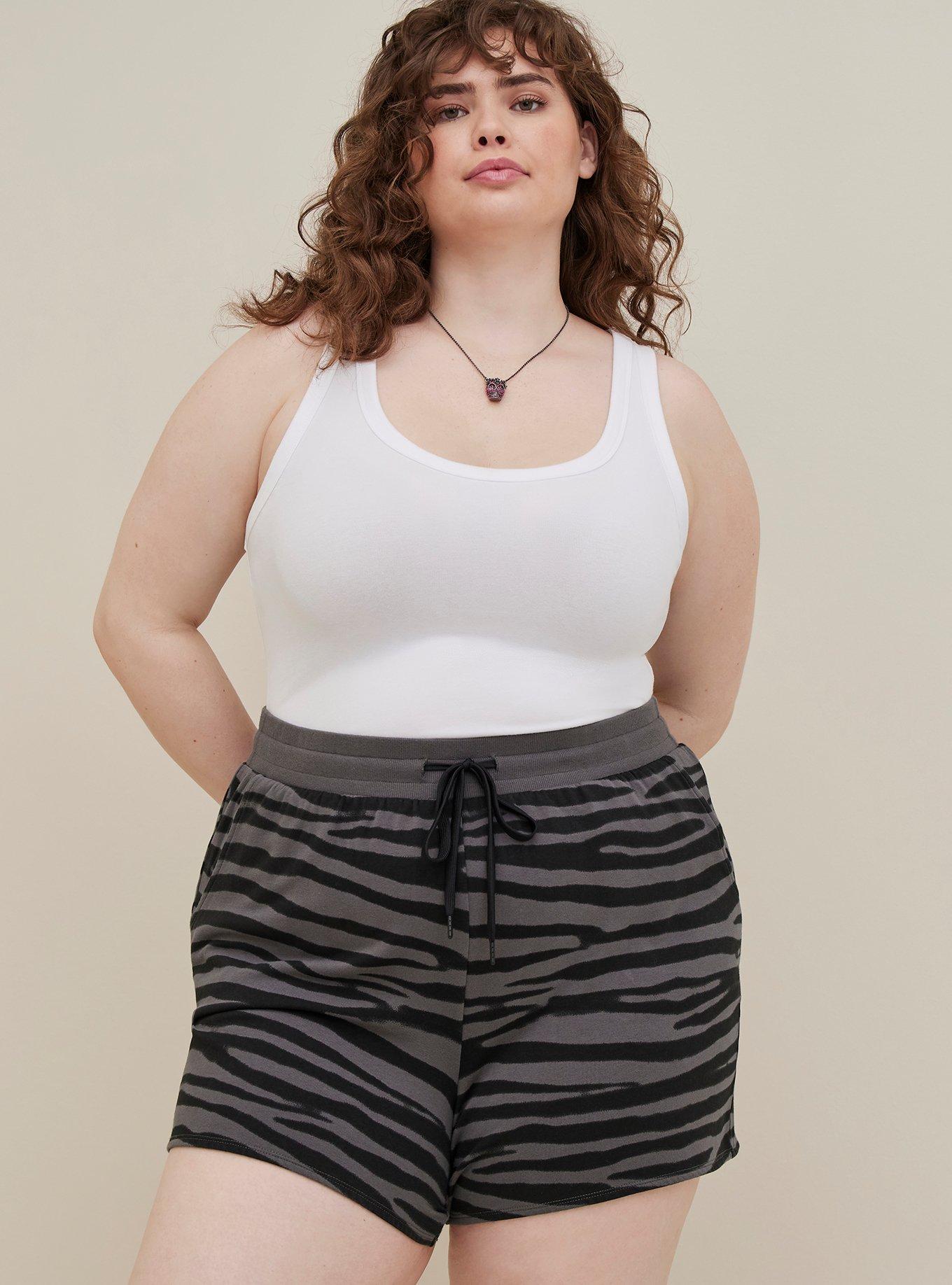 Plus Size Lovesick Pull-On Short - French Terry Tiger Stripe Grey, GREY, alternate
