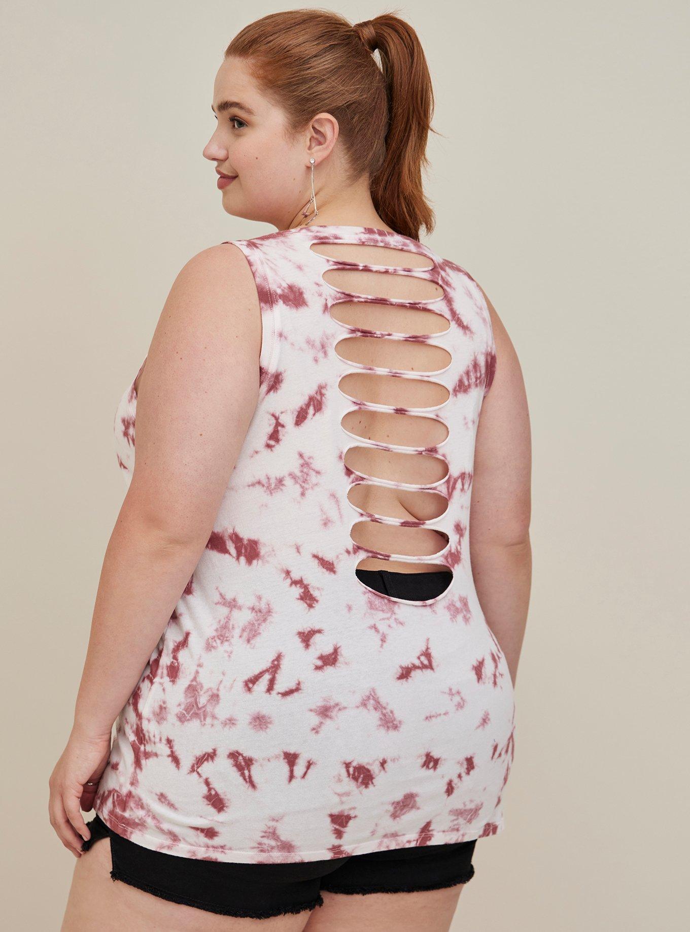 Plus Size - LoveSick Back Slash Tank - Cotton Grey Tie Dye