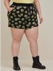 Plus Size LoveSick Pull-On Short - French Terry Daisy Black, BLACK FLORAL, alternate