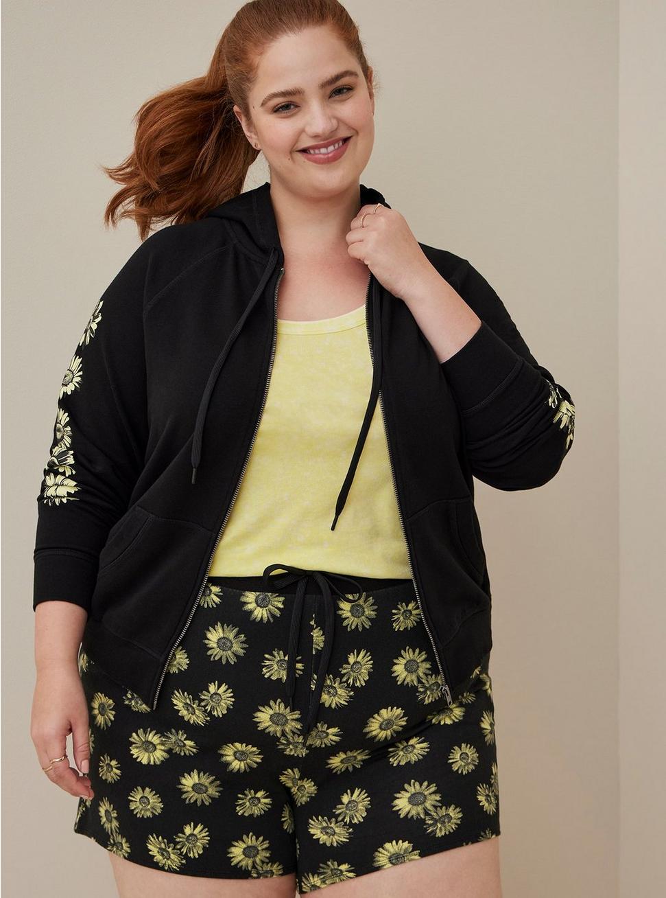 Plus Size LoveSick Pull-On Short - French Terry Daisy Black, BLACK FLORAL, alternate