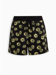 Plus Size LoveSick Pull-On Short - French Terry Daisy Black, BLACK FLORAL, hi-res
