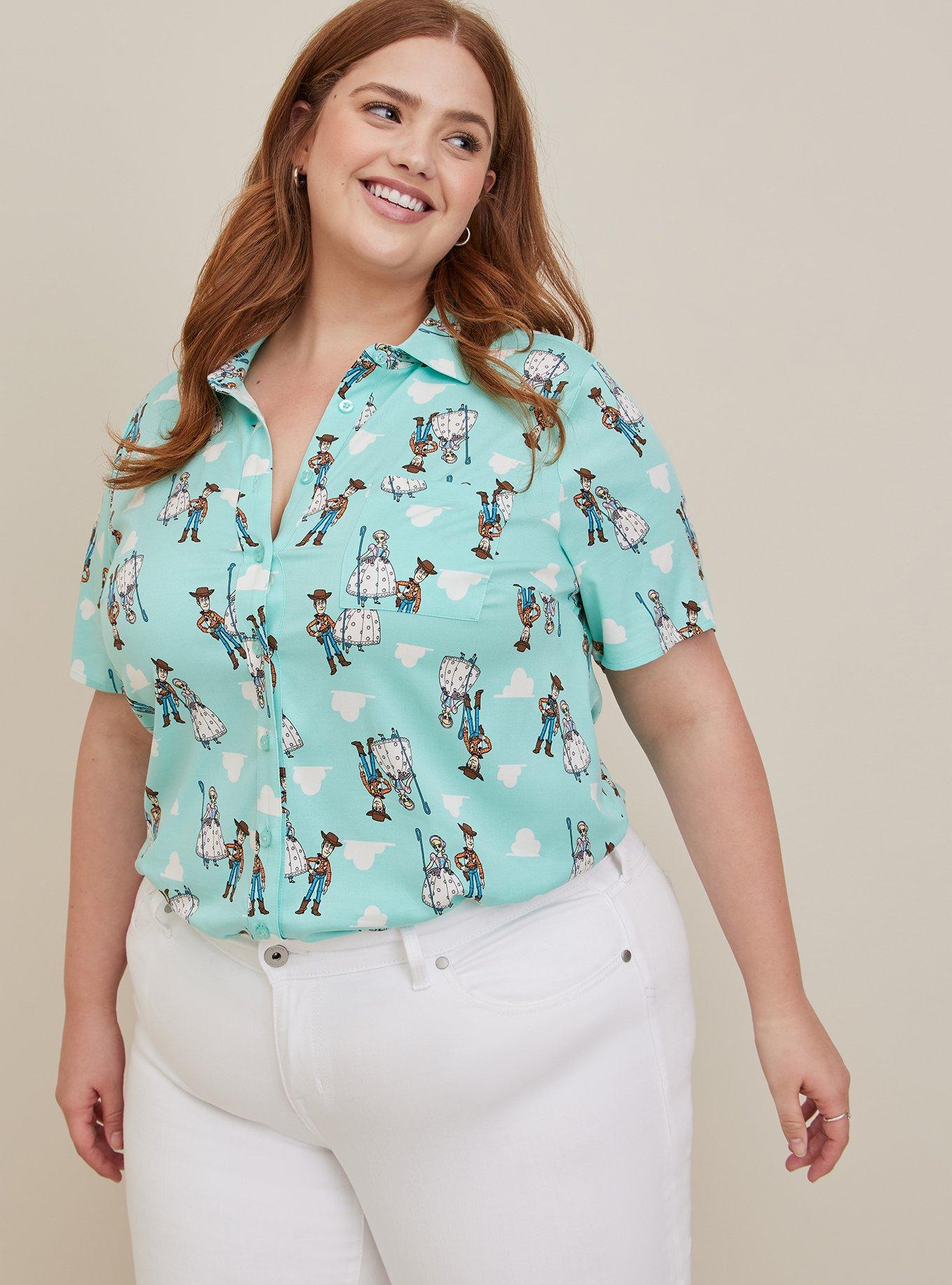 Pixar Disney Torrid outlet Plus 6 Aqua Toy Story Print Button Down Short Sleeve Blouse