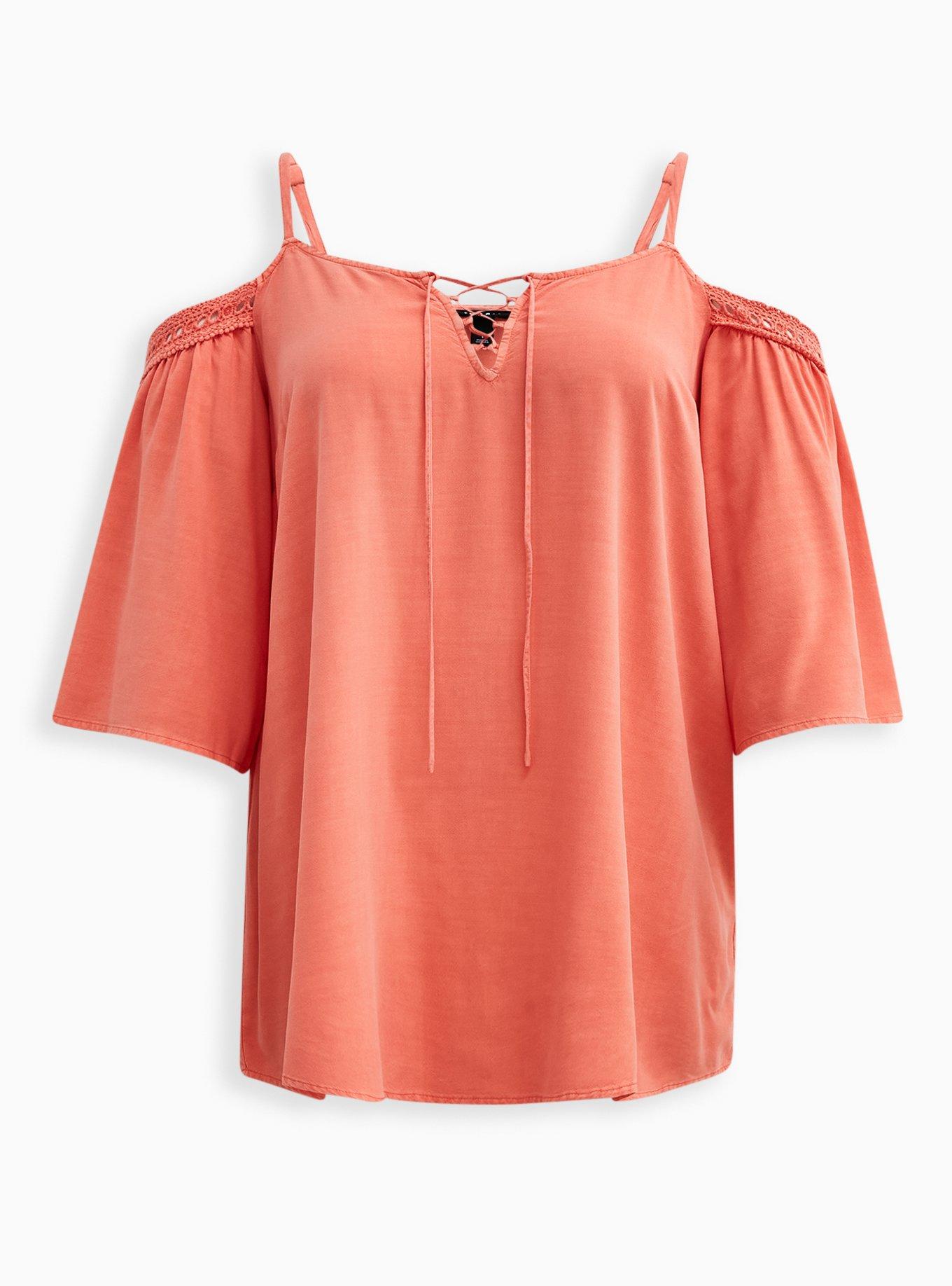 Challis Crochet Trim Cold Lace-Up Shoulder