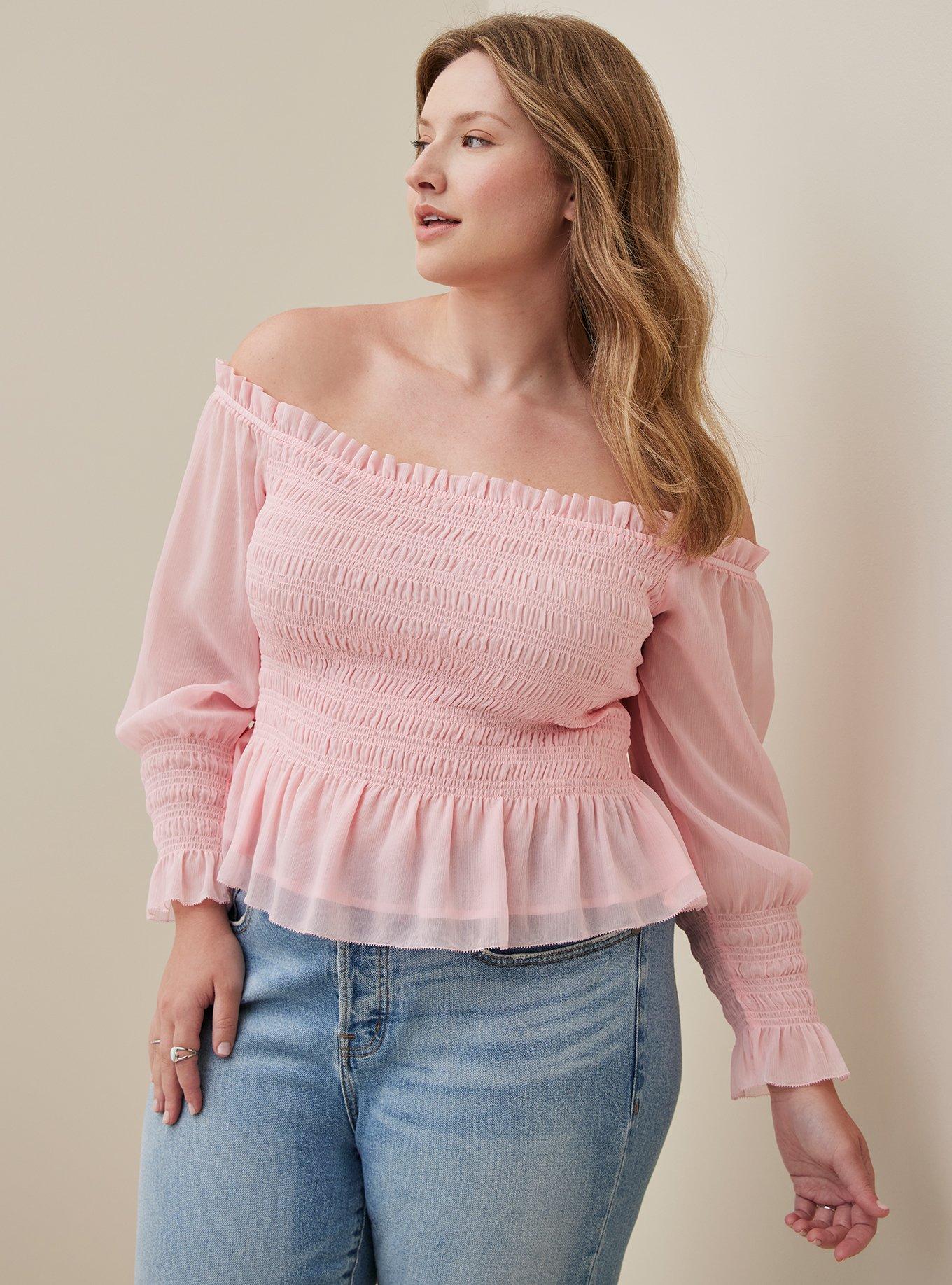 Smocked off the online shoulder top long sleeve