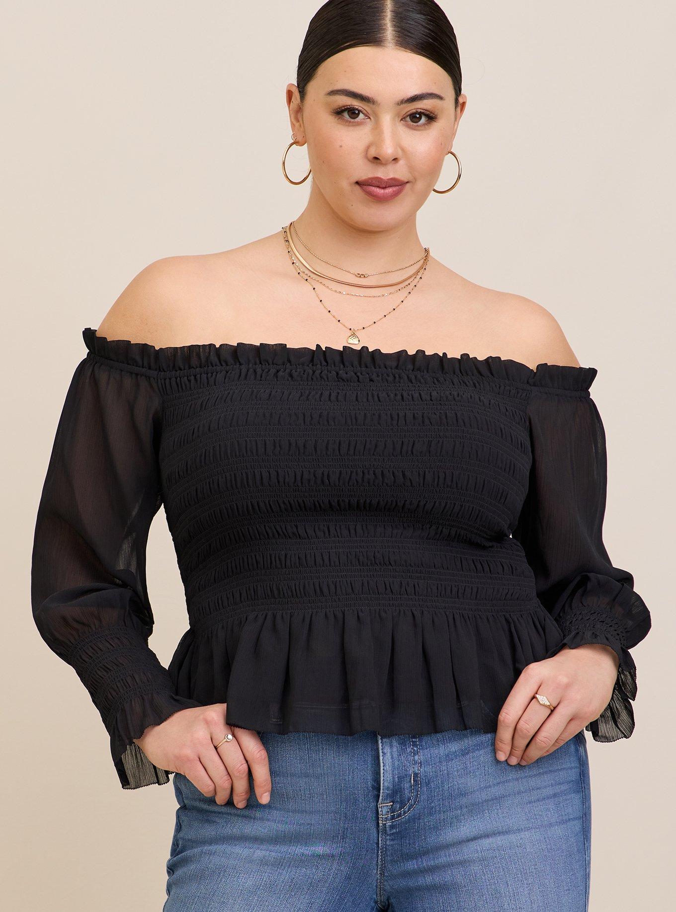 Smocked off the shoulder top plus size online