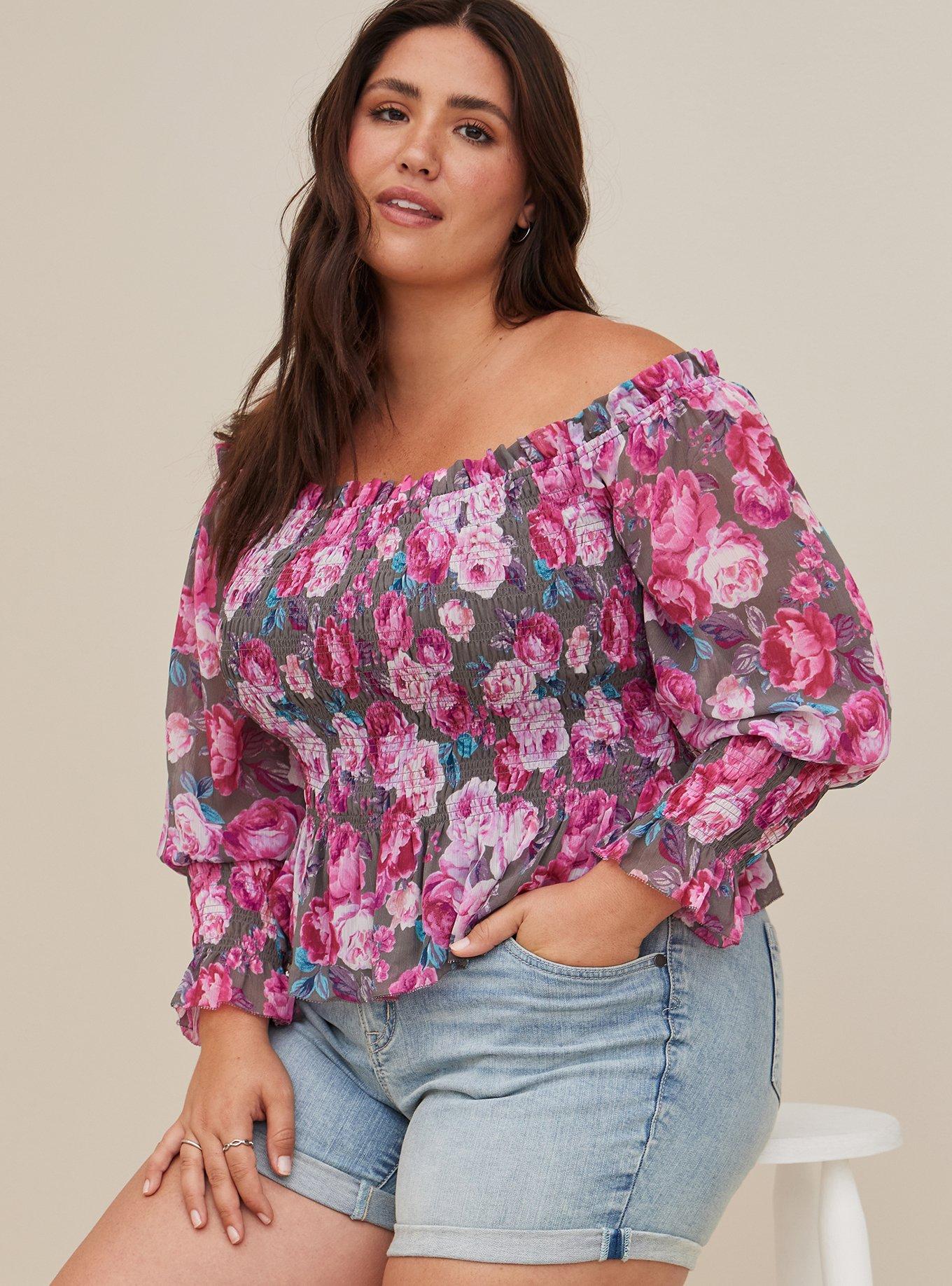 Crinkle Chiffon Smocked Waist Off-Shoulder Crop Top