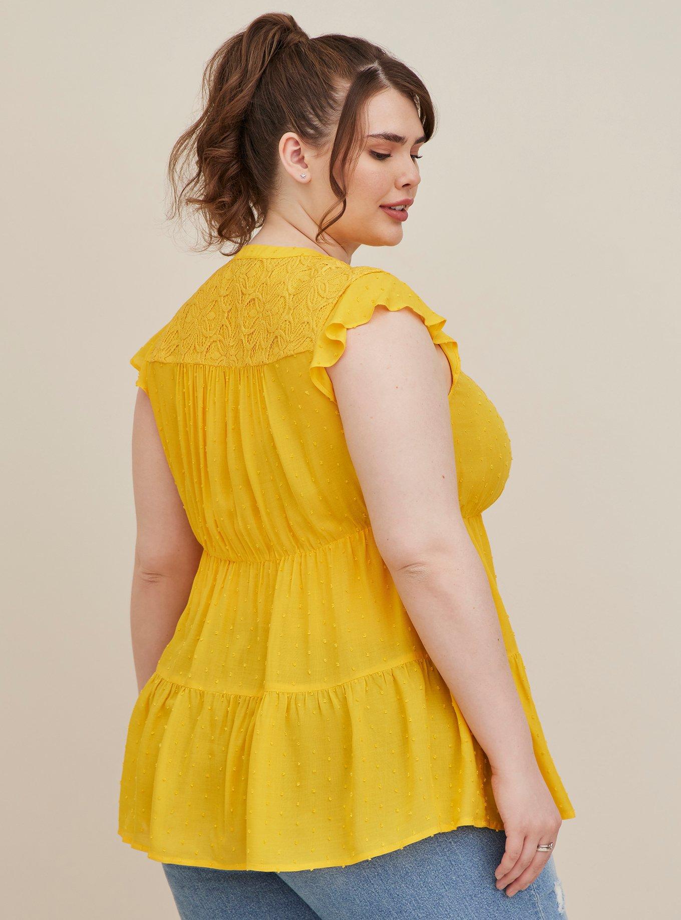 Chiffon Swiss Dot Crochet Inset Tie-Front Top, YELLOW, alternate