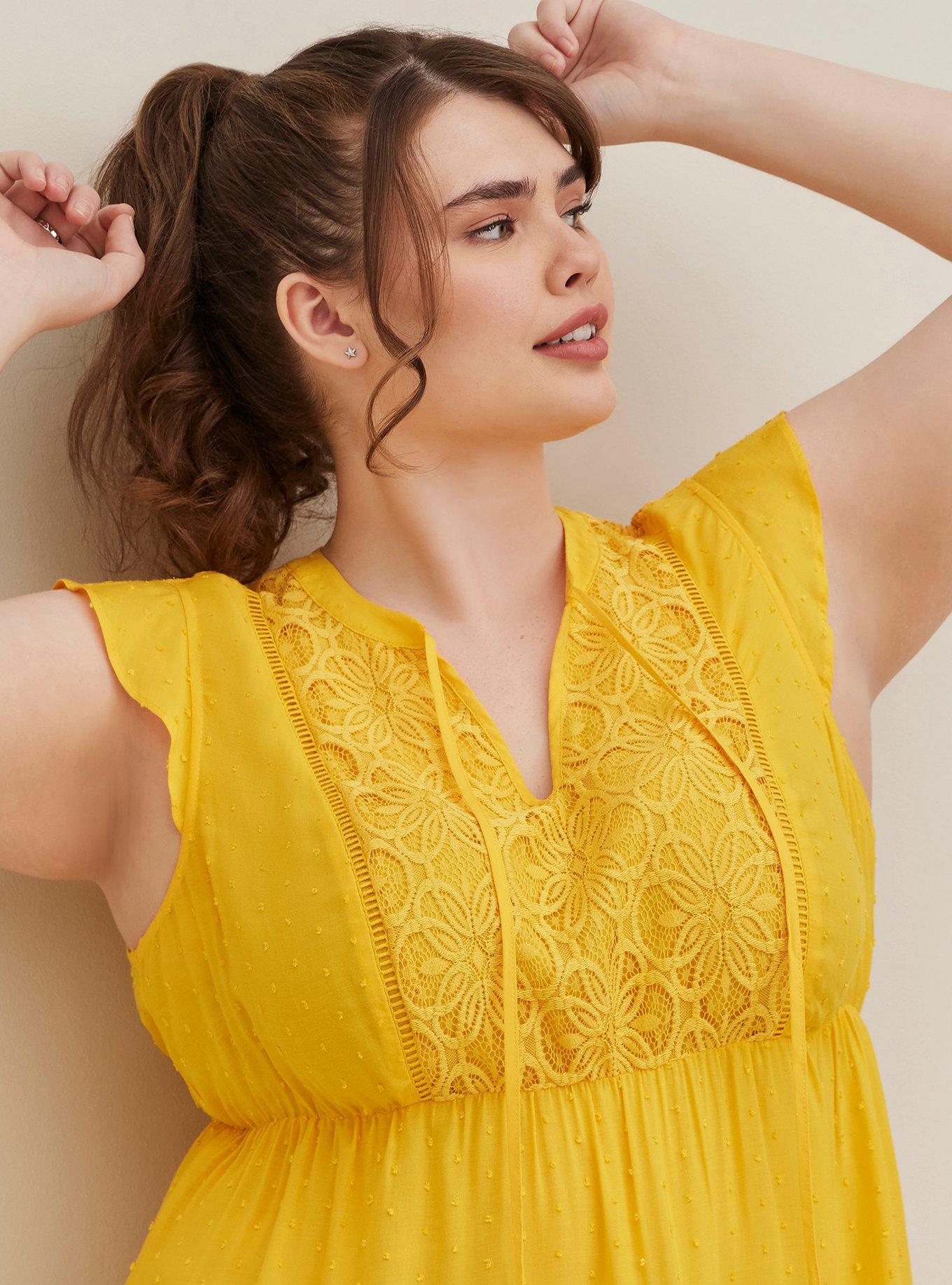 Chiffon Swiss Dot Crochet Inset Tie-Front Top, YELLOW, alternate