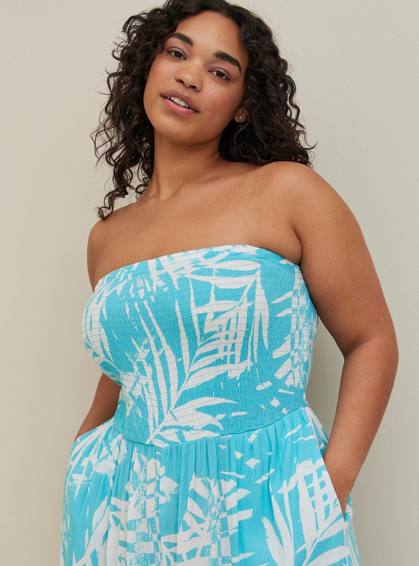 Plus Size - Crop Gauze Smocked Strapless Beach Jumpsuit - Torrid