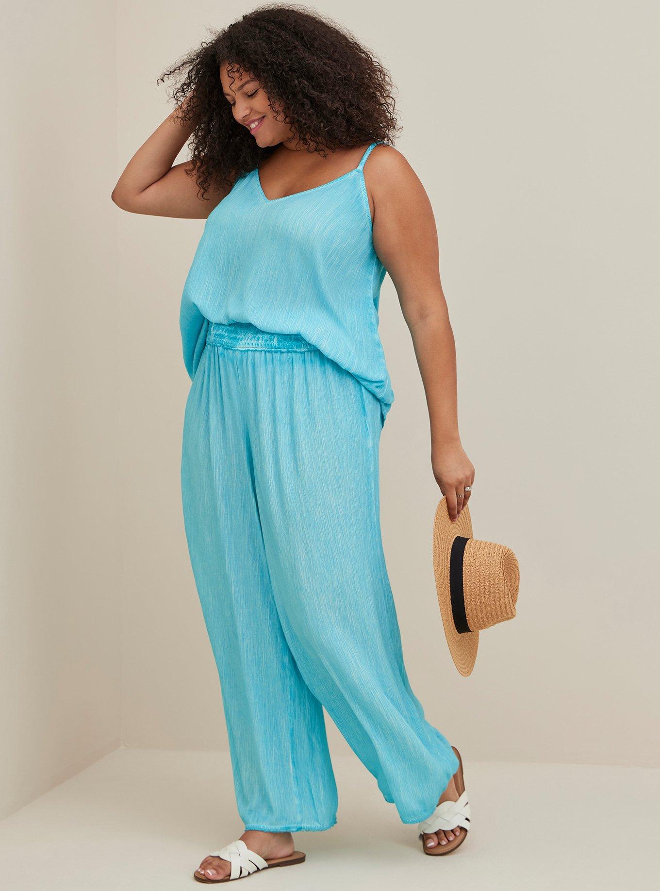 Buy Women's Gauze Cotton Capri Beach Pants with Pockets (Turquoise