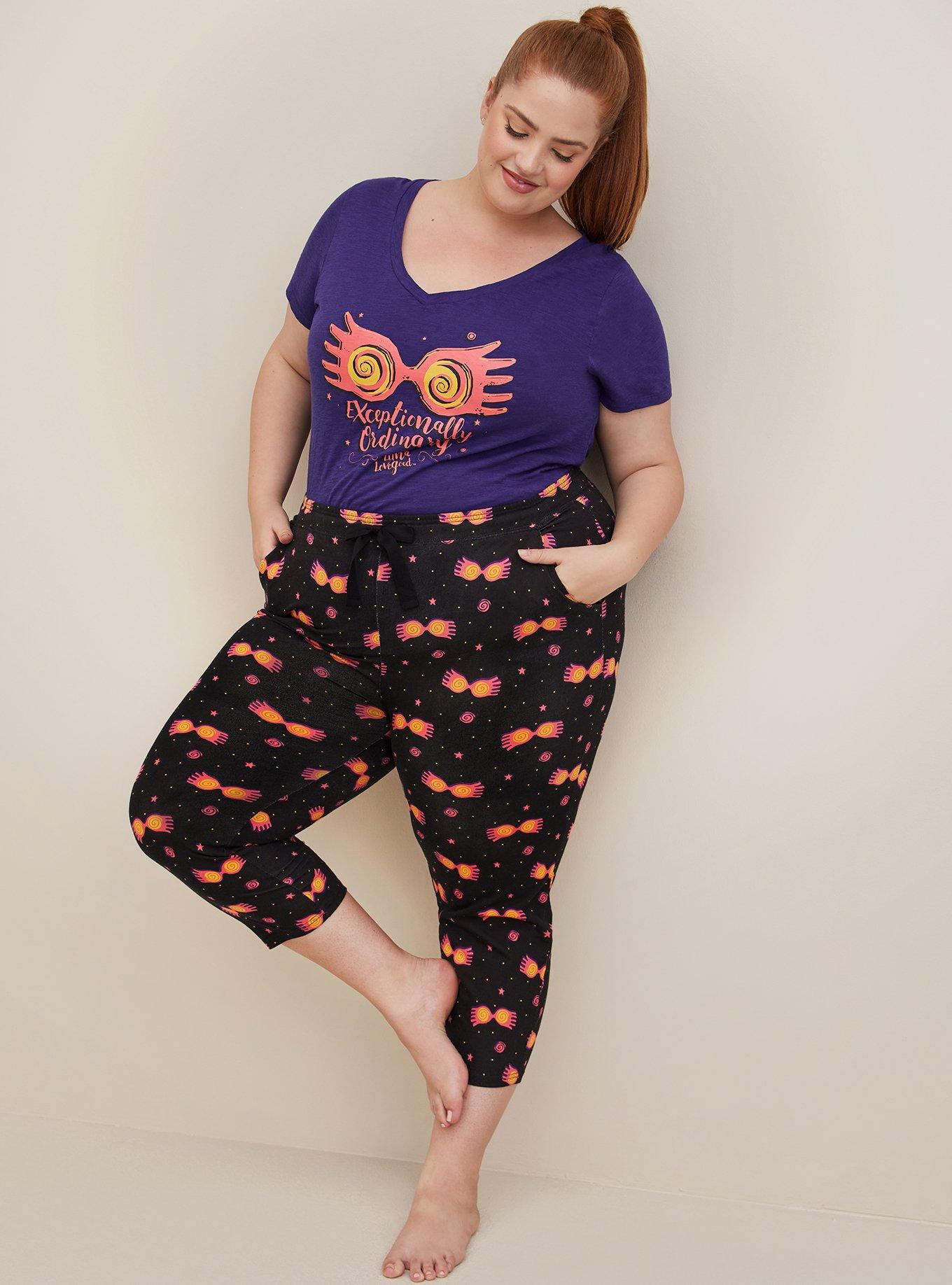 Plus Size - Harry Potter Sleep Crop Pant - Cotton Luna Glasses Black -  Torrid