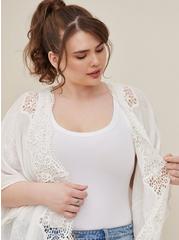 Embroidered Ruana With Sleeves, WHITE, alternate