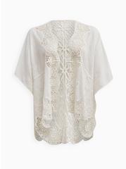 Embroidered Ruana With Sleeves, WHITE, hi-res