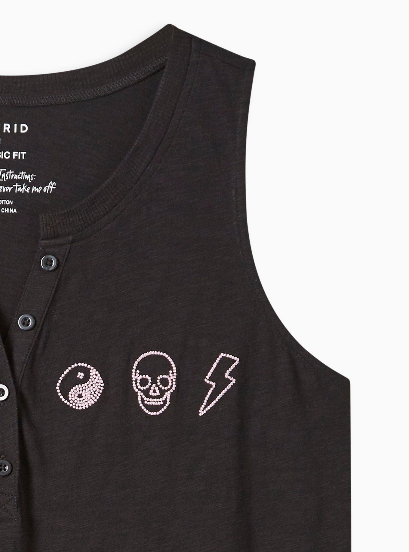 Plus Size Graphic Classic Fit Heritage Slub V-Neck Henley Tank, ICONS EMBROIDERED BLACK, alternate