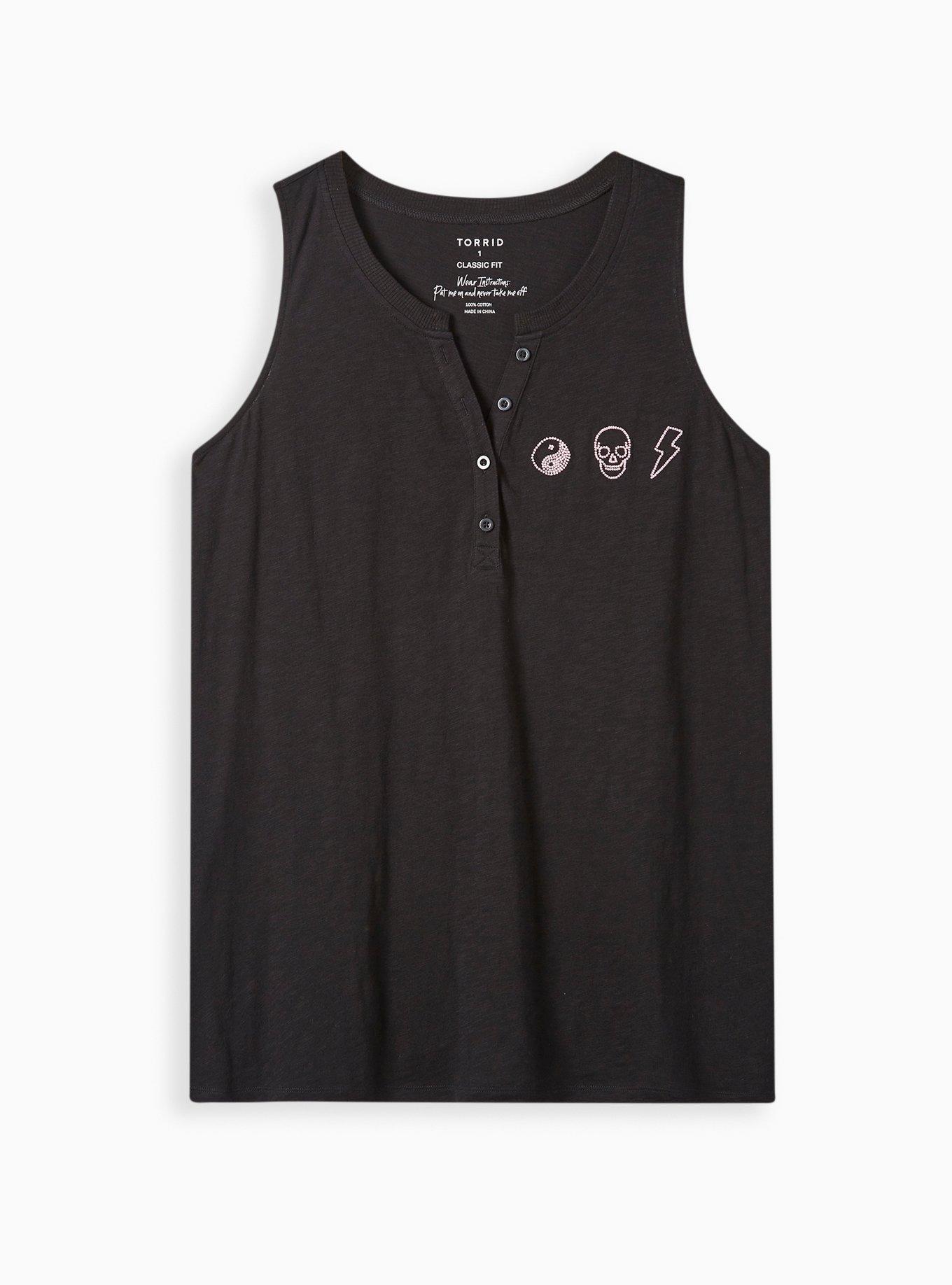 Plus Size Graphic Classic Fit Heritage Slub V-Neck Henley Tank, ICONS EMBROIDERED BLACK, hi-res