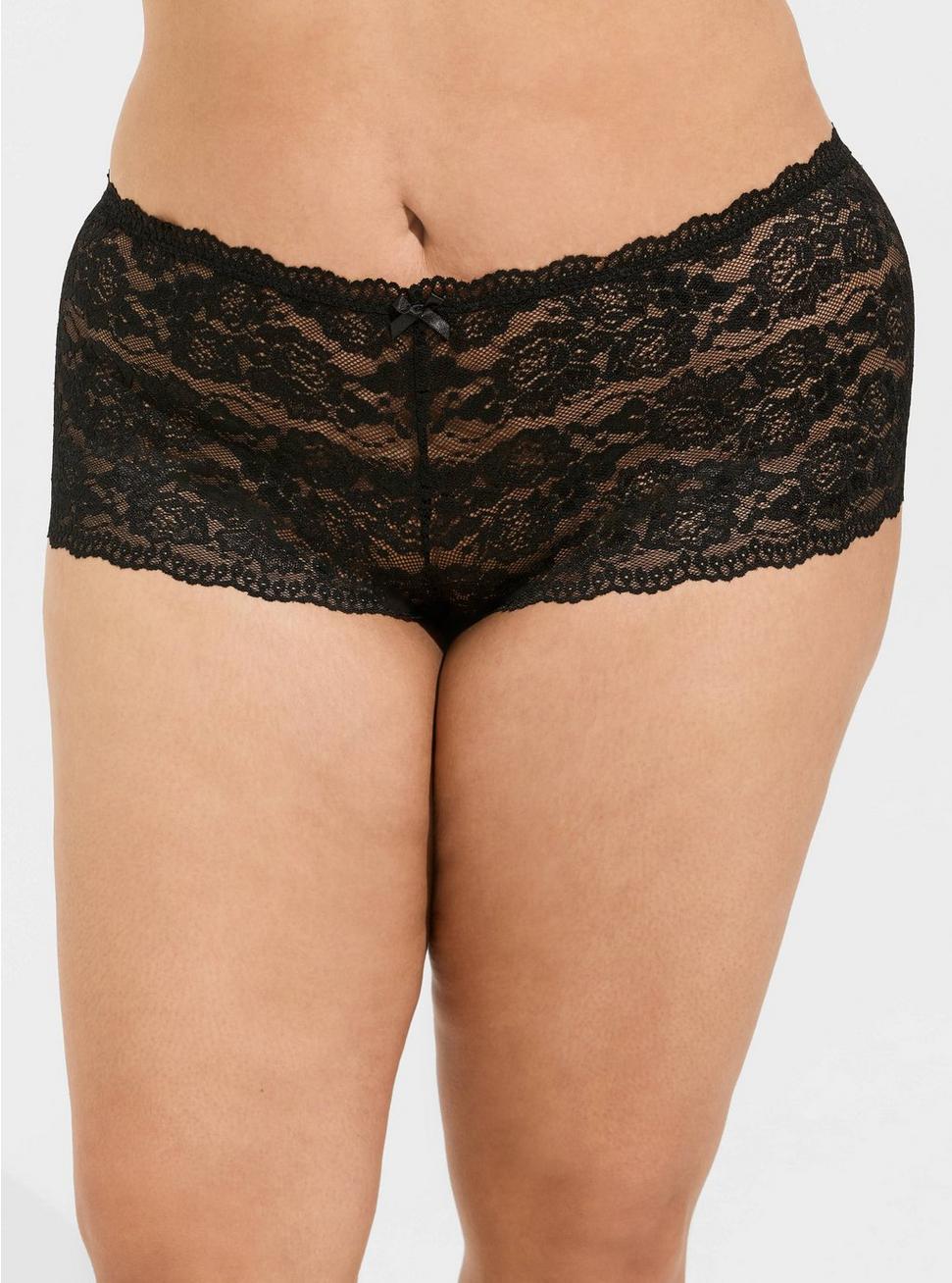 Lace Cheeky Panty With Open Gusset, RICH BLACK, hi-res