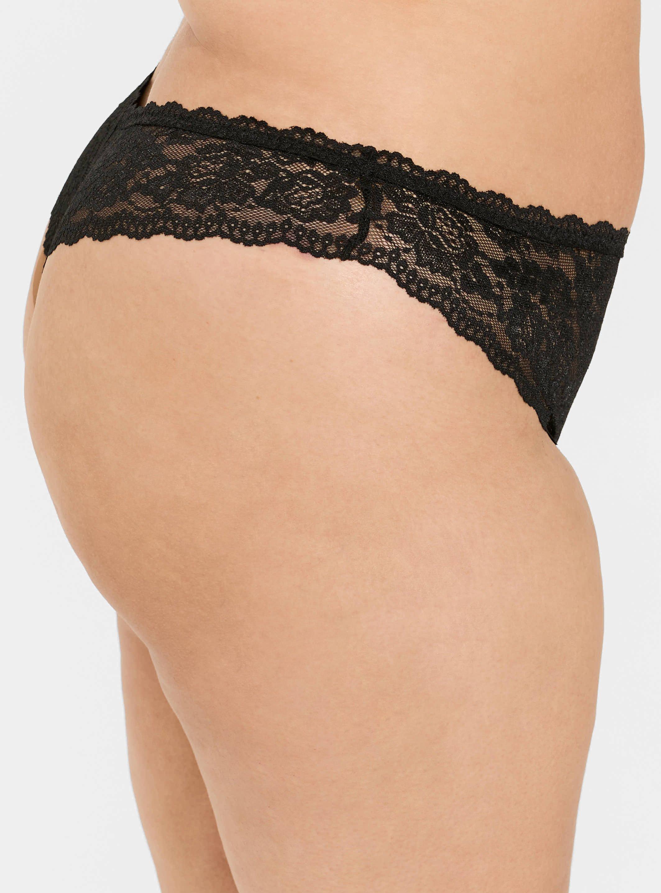 Plus Size - Lace Thong Panty With Open Gusset