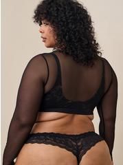 Plus Size Lace Thong Panty With Open Gusset, RICH BLACK, alternate