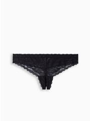 Lace Thong Panty With Open Gusset, RICH BLACK, hi-res