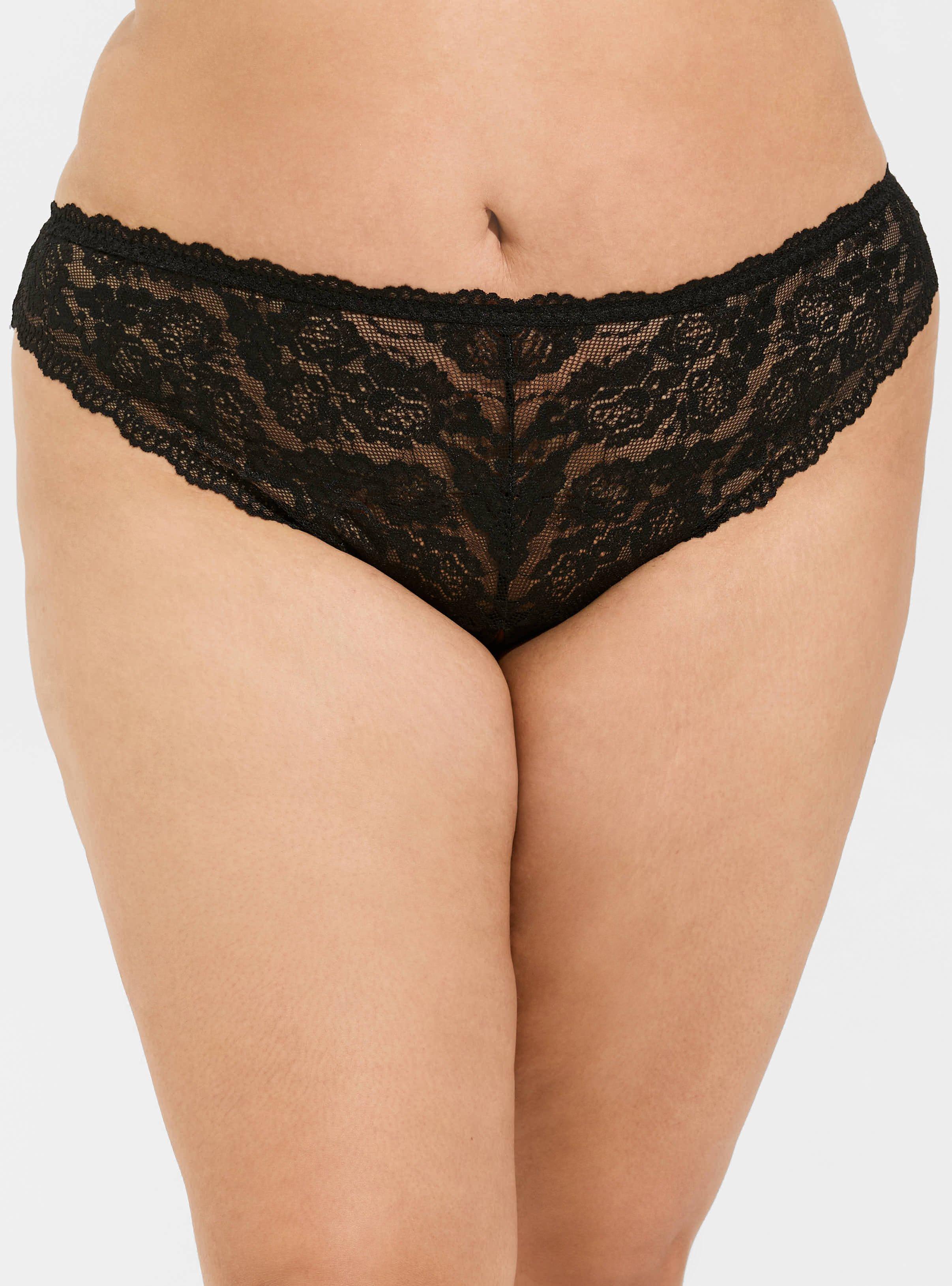 Plus Size - Lace Thong Panty With Open Gusset